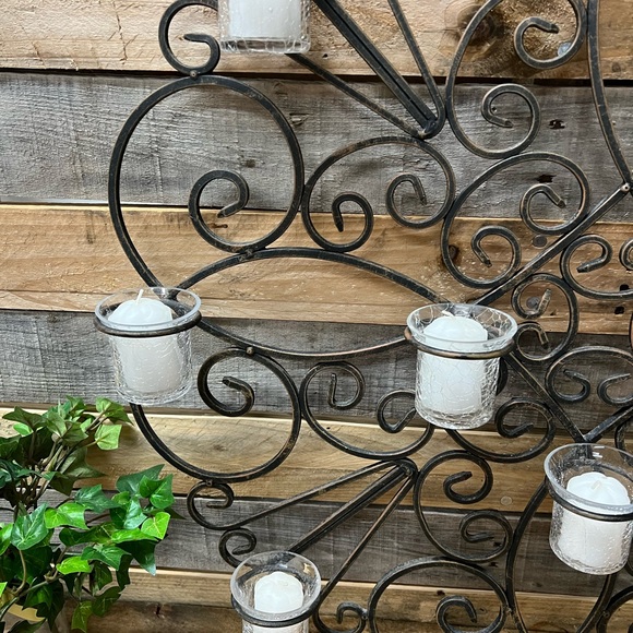 Decorative Black Wrought Iron Candle Holder Wall Decor with Votive Candles - Picture 4 of 7